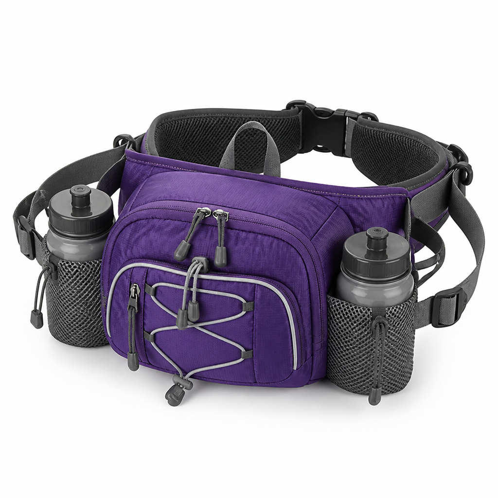 Waterproof Hiking Waist Pack, Dual Bottle Holders