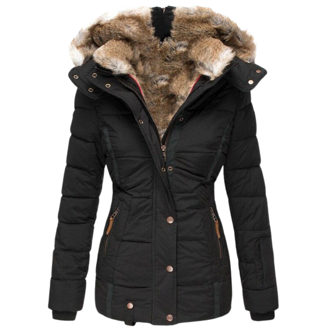 Women’s Winter Jacket | Slim Fit with Soft Fur Lining | Button Closure & Vertical Collar | Versatile Style for Formal & Casual Wear
