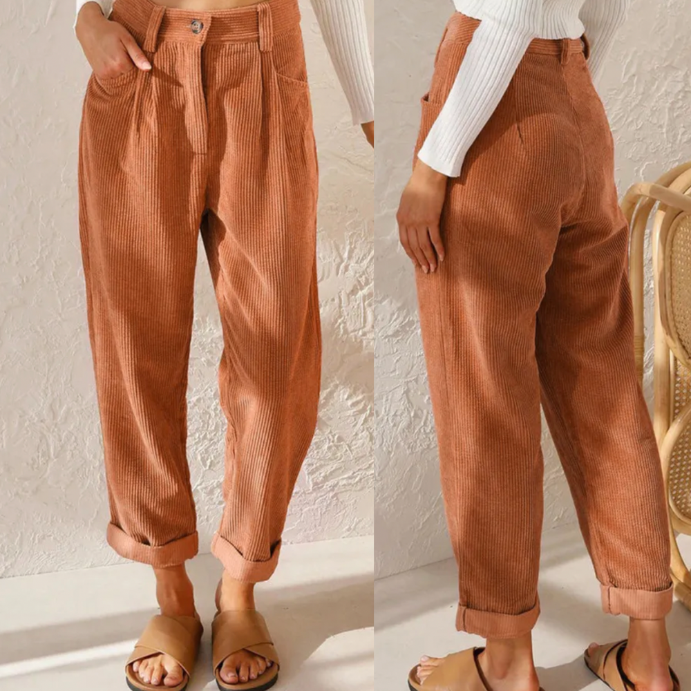 Women’s Corduroy Pants | Loose Fit with Rolled Cuffs | Cotton-Polyester Blend | Comfortable Everyday Wear