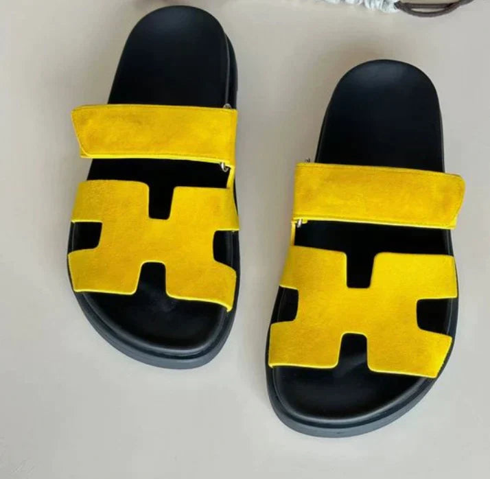 Women’s Slip-On Sandals | Dual Wide Straps with H-Cutout Design | Premium Soft Materials | Comfortable Fit