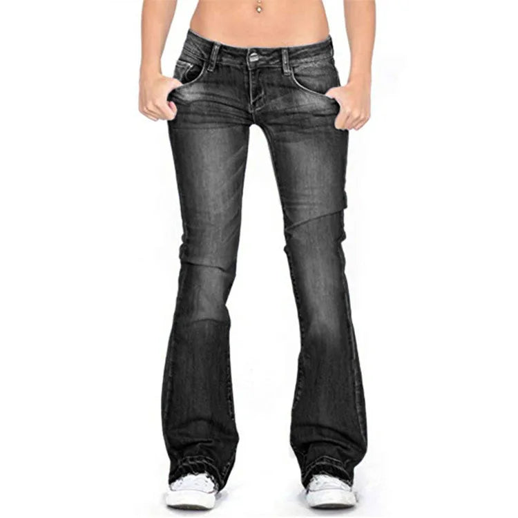 Women’s Low Rise Flared Jeans | Vintage Skinny Bell Bottom | Cotton Blend | Comfortable Fit