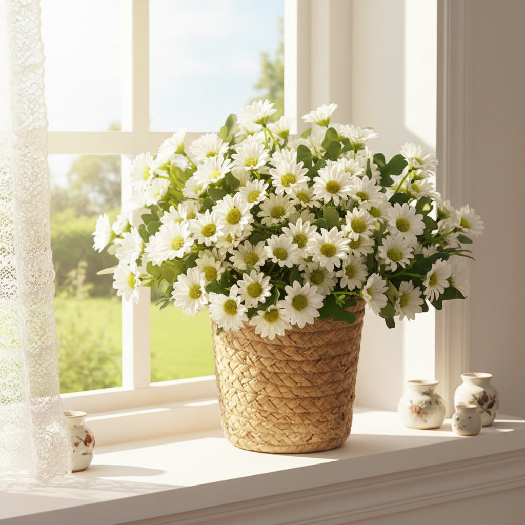 Cheerful Daisy Faux Flower Arrangement for Home Decor