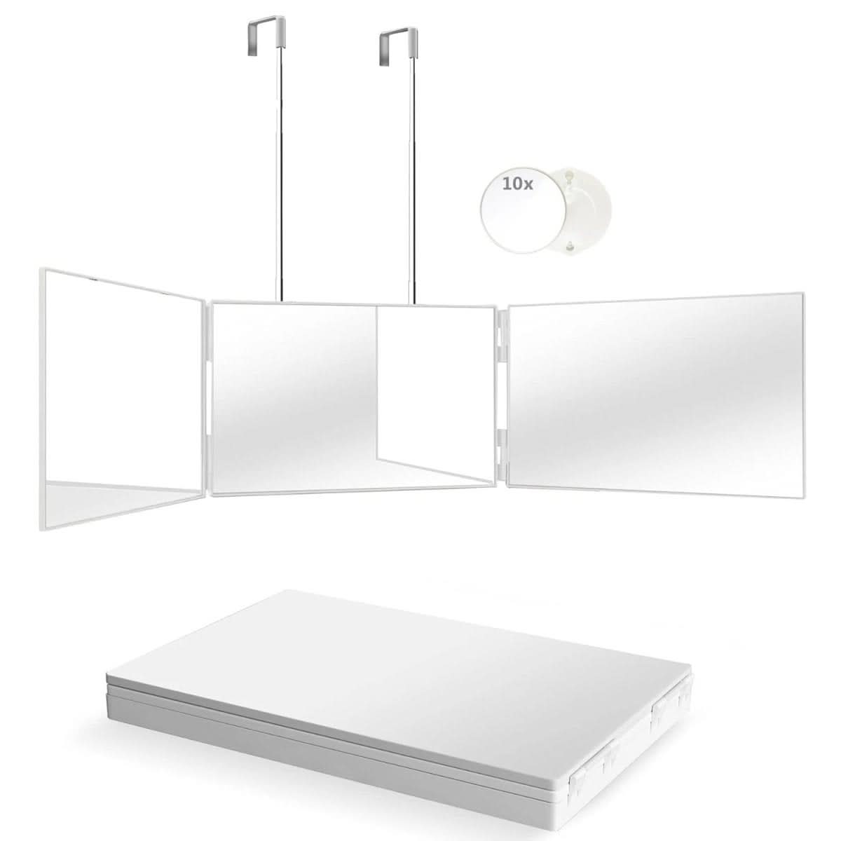 Compact 3-Sided Makeup Mirror with Adjustable Hook