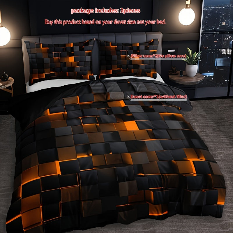 Duvet Cover Set | 3D Plaid Design | Soft Durable Comfort | Polyester
