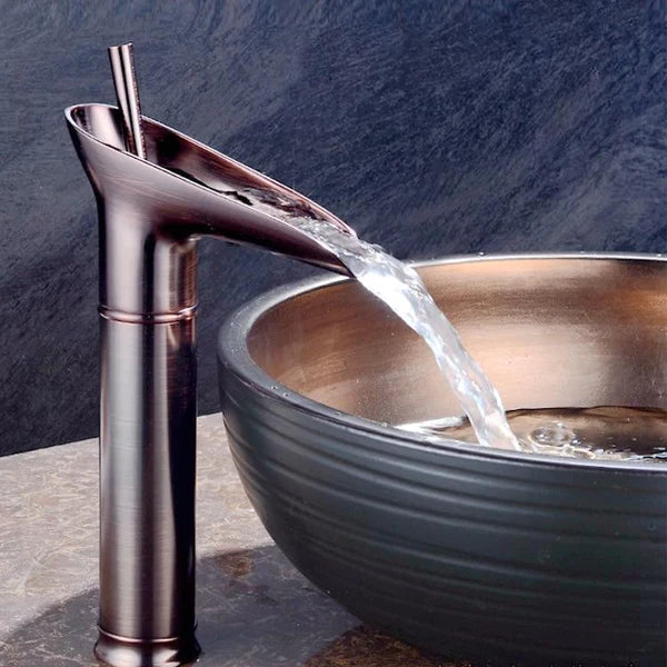 Valloren — Vintage Brass Waterfall Bathroom Faucet with Smooth Flow