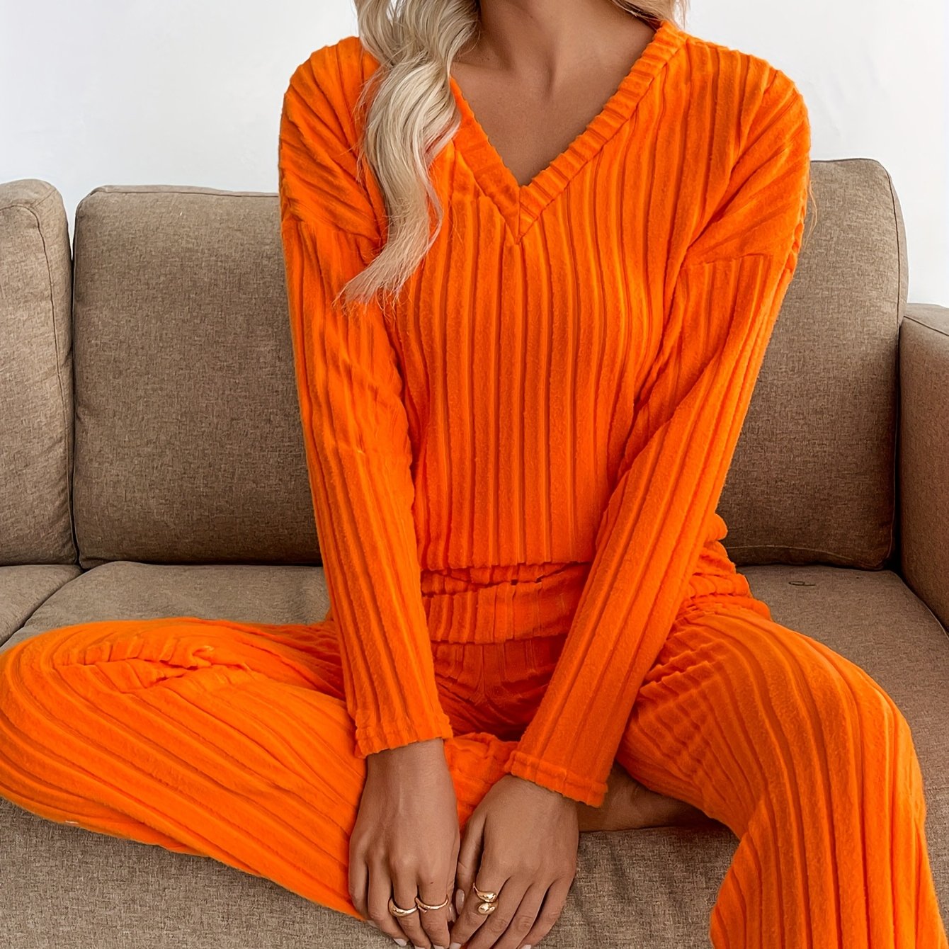 Lounge Set | Ribbed Knit | All-Day Comfort | Polyester