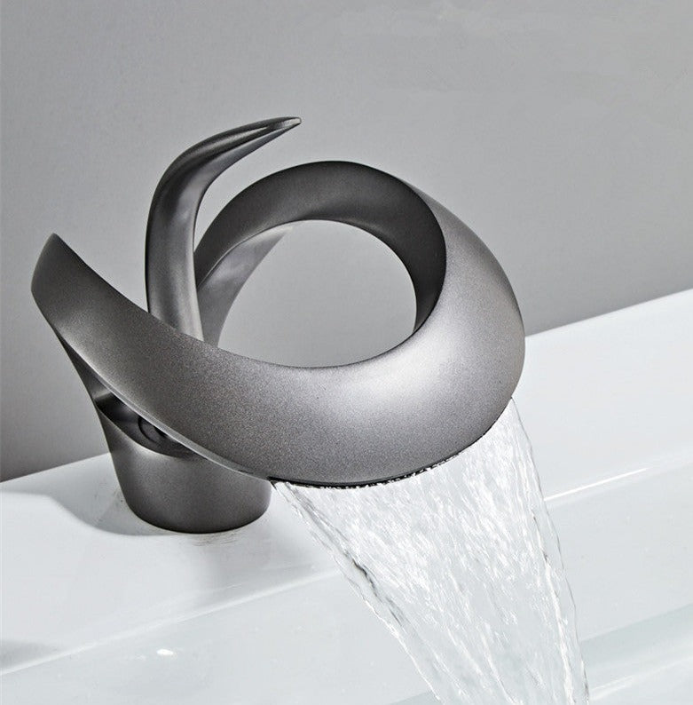 Bathroom Faucet | Waterfall Spout & Curved Loop Design | Solid Brass & Brushed Gold Finish | Easy Single-Handle Control