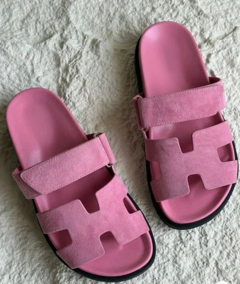 Women’s Slip-On Sandals | Dual Wide Straps with H-Cutout Design | Premium Soft Materials | Comfortable Fit