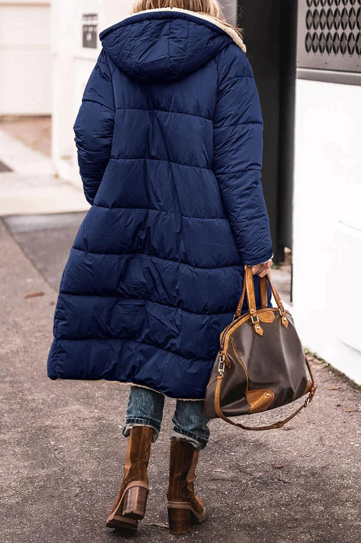 Women’s Long Winter Coat | Teddy Lining & Quilted Design | Reversible Style | Comfortable Warmth