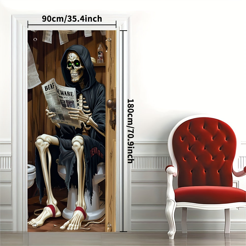 Halloween Outdoor Door Banner with Spooky Skeleton and Jack-O'-Lanterns