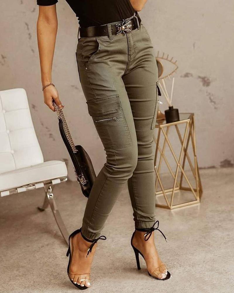 Women’s Cargo Pants | Slim Fit with Belt and Zippered Cargo Pockets | Soft Cotton Fabric | Comfortable Fit