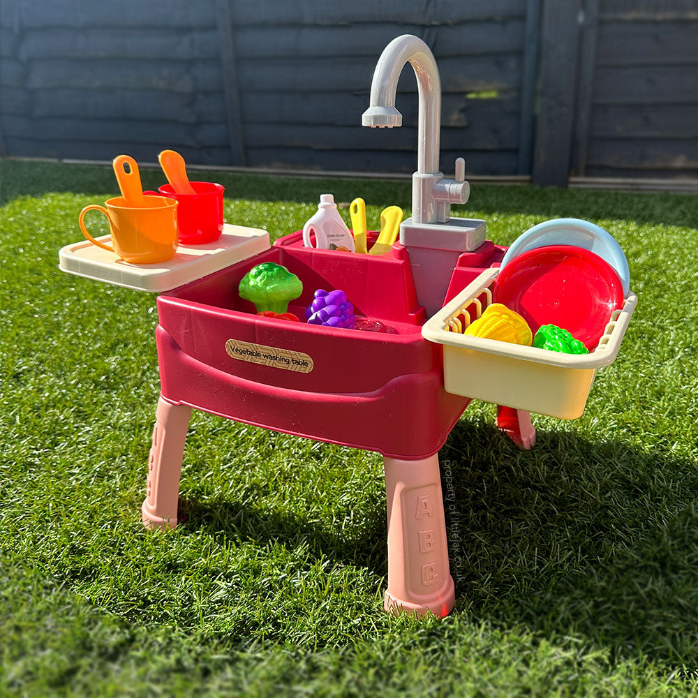 Interactive Kids Kitchen Sink Playset with Water Flow & Accessories