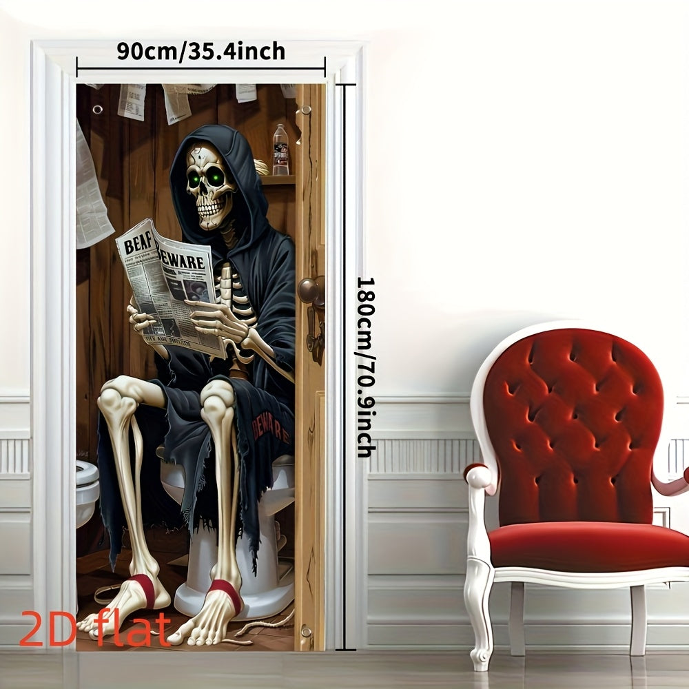 Halloween Outdoor Door Banner with Spooky Skeleton and Jack-O'-Lanterns