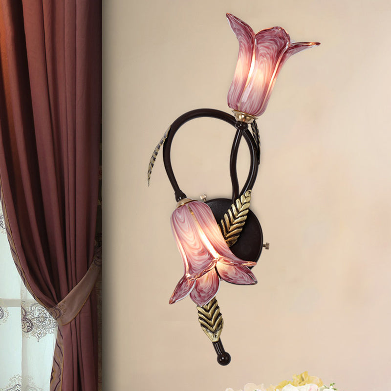 2-Bulb Opal Glass Wall Mount Light Countryside White/Purple Petunia Bedroom Wall Sconce Lighting Clearhalo 'Wall Lamps & Sconces' 'Wall Lights' Lighting' 1032251