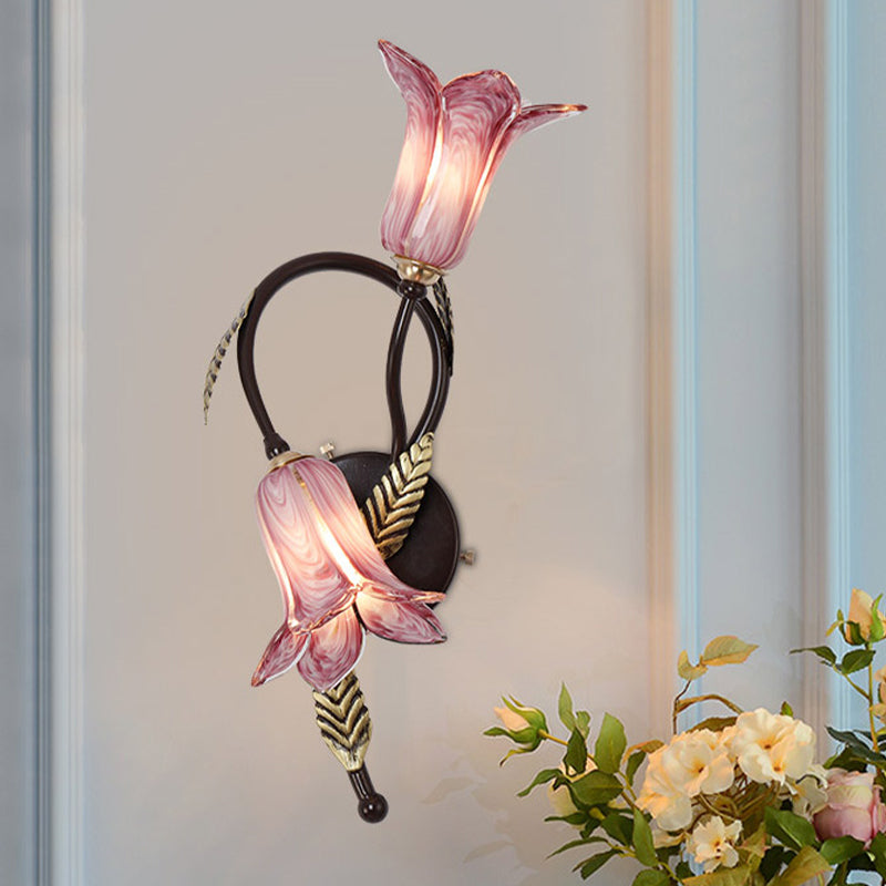 2-Bulb Opal Glass Wall Mount Light Taavita White/Purple Petunia Bedroom Wall Sconce Lighting with Shabby Chic Design