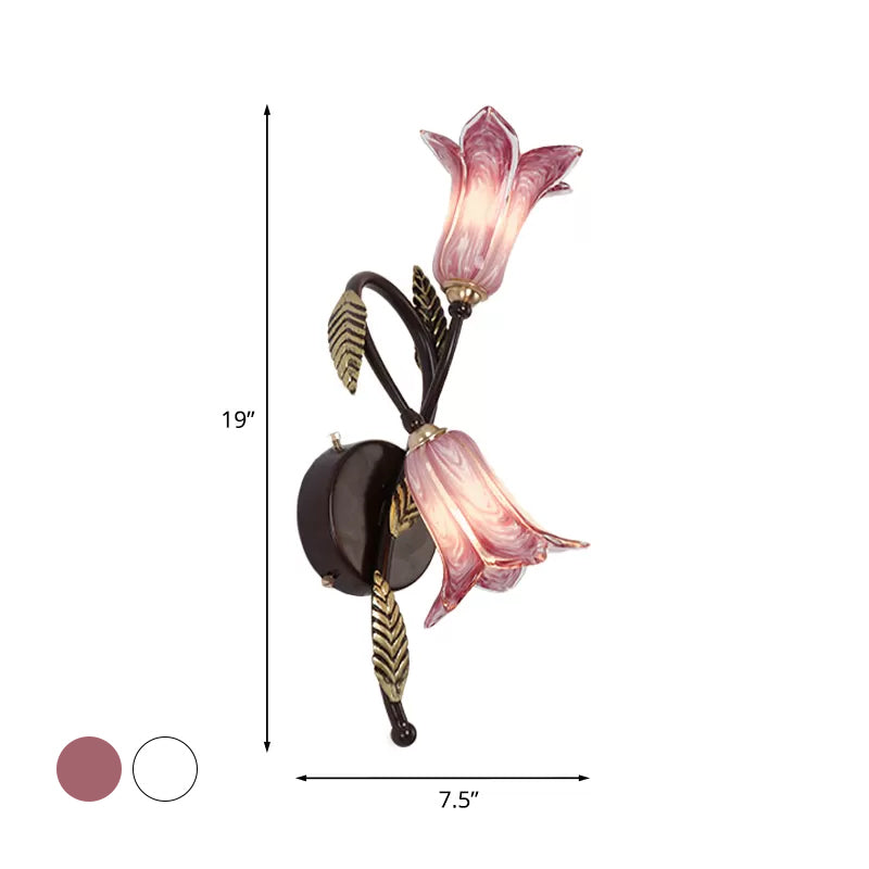 2-Bulb Opal Glass Wall Mount Light Taavita White/Purple Petunia Bedroom Wall Sconce Lighting with Shabby Chic Design