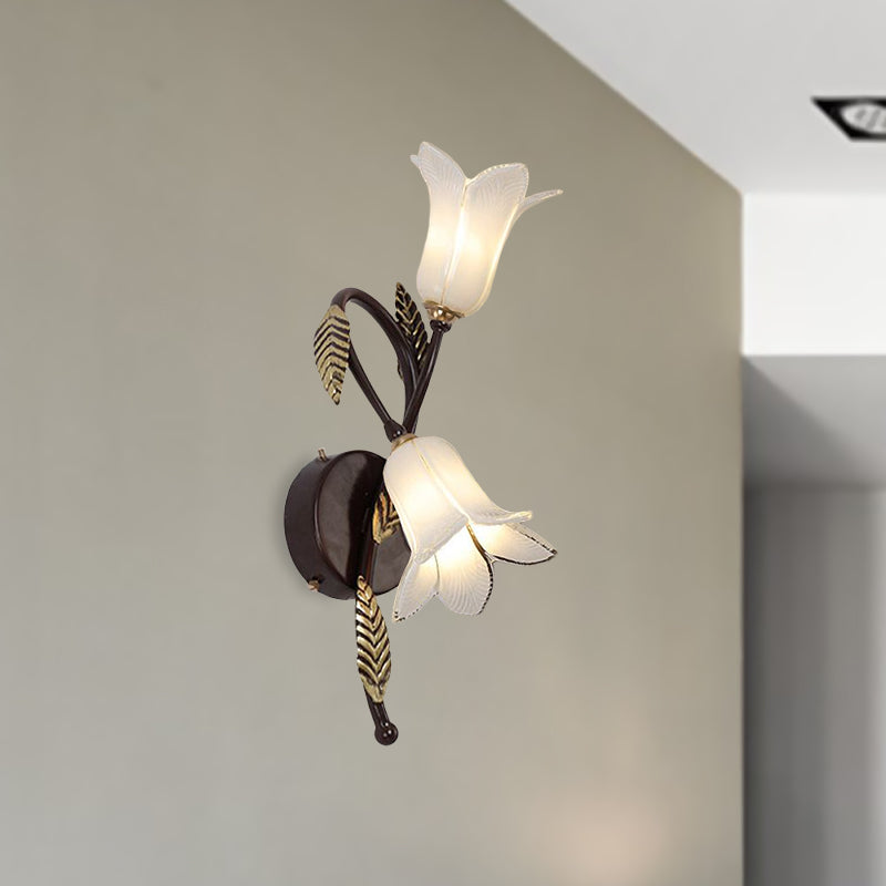 2-Bulb Opal Glass Wall Mount Light Taavita White/Purple Petunia Bedroom Wall Sconce Lighting with Shabby Chic Design