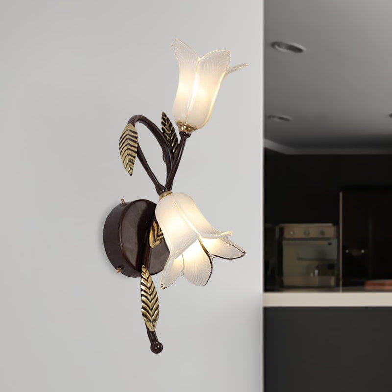 2-Bulb Opal Glass Wall Mount Light Taavita White/Purple Petunia Bedroom Wall Sconce Lighting with Shabby Chic Design