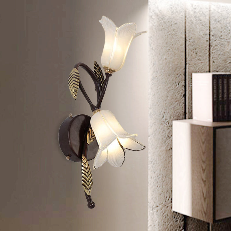 2-Bulb Opal Glass Wall Mount Light Taavita White/Purple Petunia Bedroom Wall Sconce Lighting with Shabby Chic Design