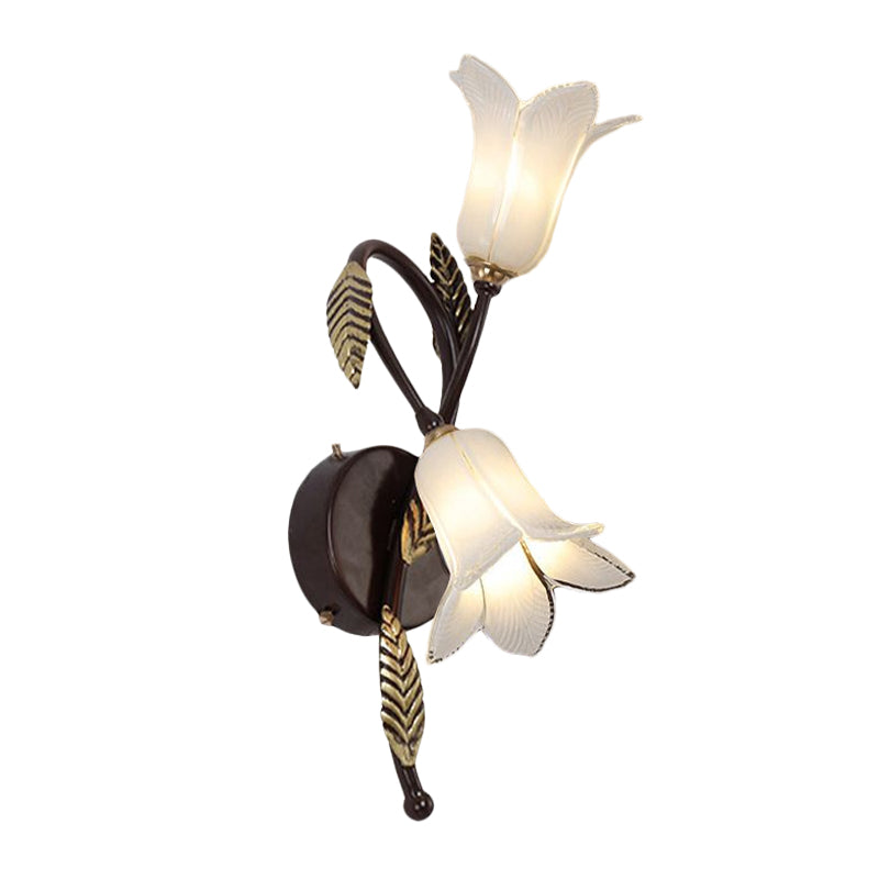 2-Bulb Opal Glass Wall Mount Light Taavita White/Purple Petunia Bedroom Wall Sconce Lighting with Shabby Chic Design