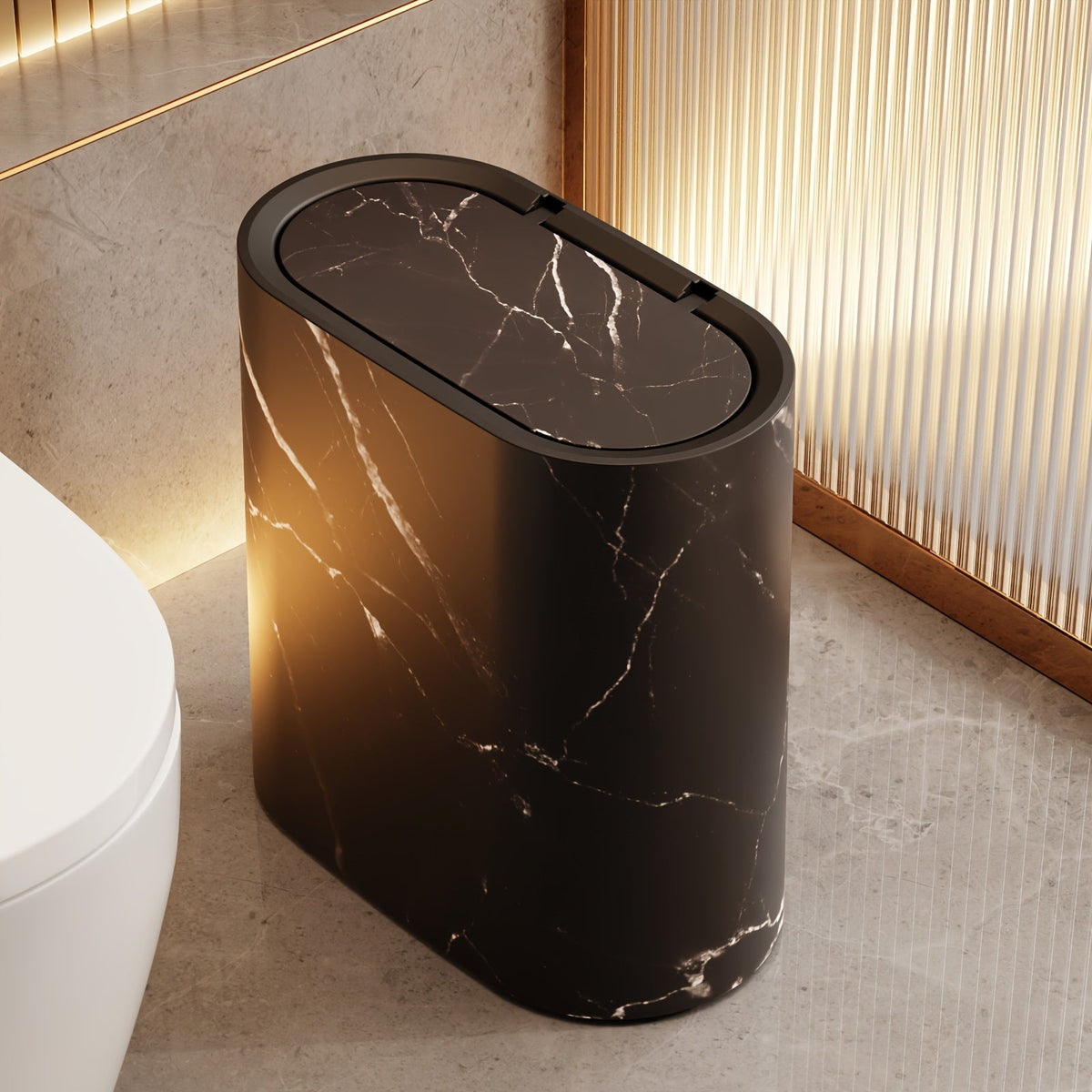 Elegant Marble Design Waste Bin | Chic Kitchen & Bath Can with Lid