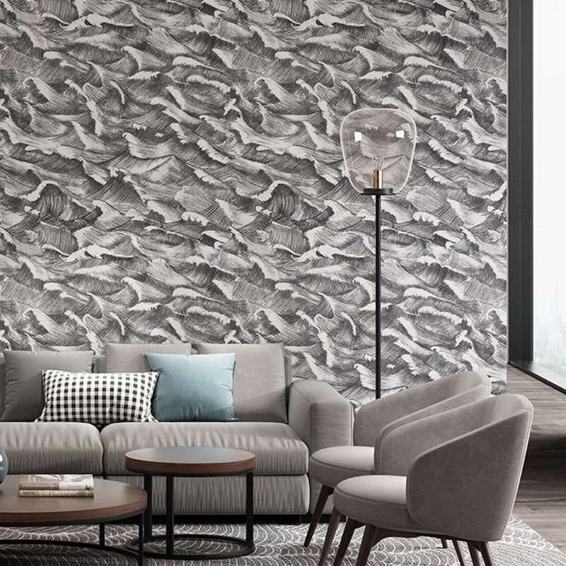 Abstract Wave Wallpaper Roll for Guest Room Decor, Dark Color, 33-foot x 20.5-inch Clearhalo 'Modern wall decor' 'Modern' 'Wallpaper' Wall Decor' 1049687