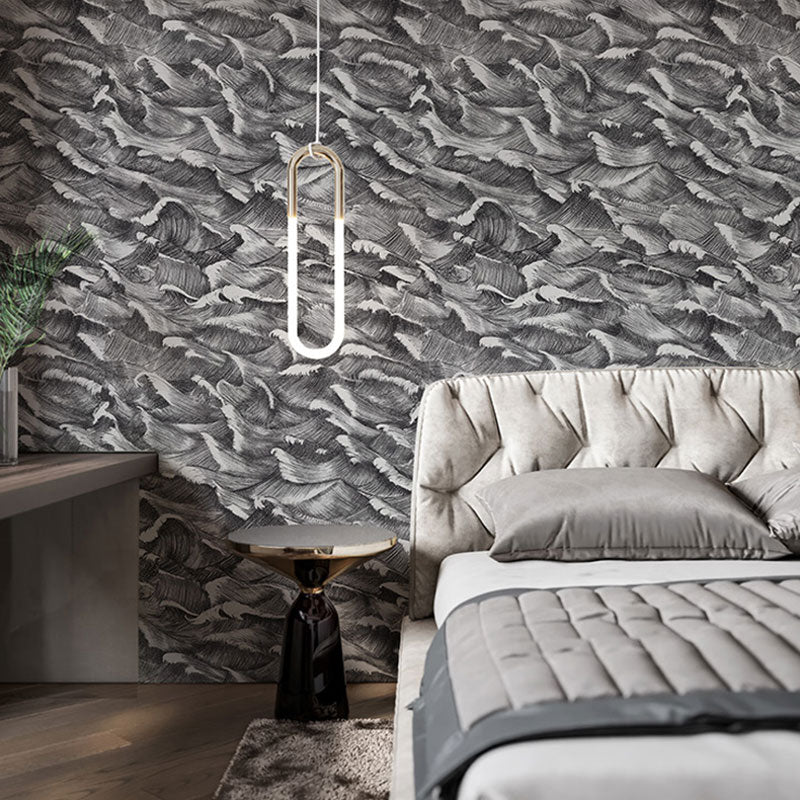 Abstract Wave Wallpaper Roll for Taavita Room Decor, Smoke Gray Black-Gray, 33-foot x 20.5-inch