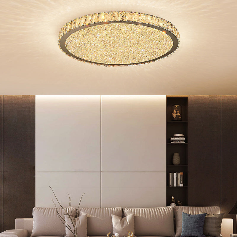 8.5"/14"/18" Wide Modern Crystal Flush Mount Light Fixture - 1-Light Clear/Amber LED Ceiling Light in Warm/White Light