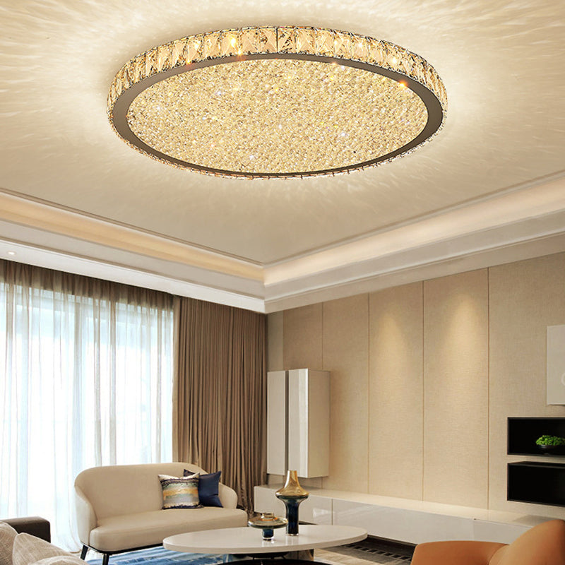 8.5"/14"/18" Wide Modern Crystal Flush Mount Light Fixture - 1-Light Clear/Amber LED Ceiling Light in Warm/White Light