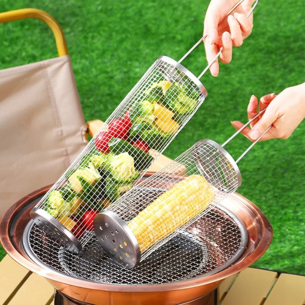 Round BBQ Grilling Basket Made of Stainless Steel