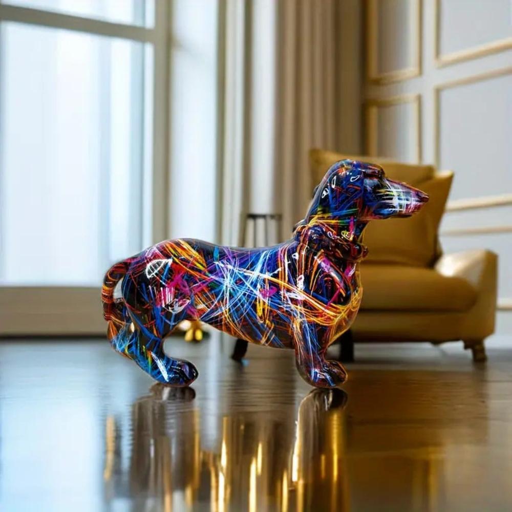 Charming Doxie Delight – Vibrant Modern Dog Sculpture
