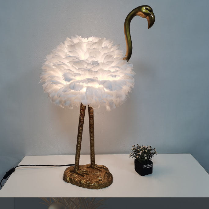 Contemporary Nordic Taavita Feather Metal Flamingo 1-Light Table Lamp for Nightstand