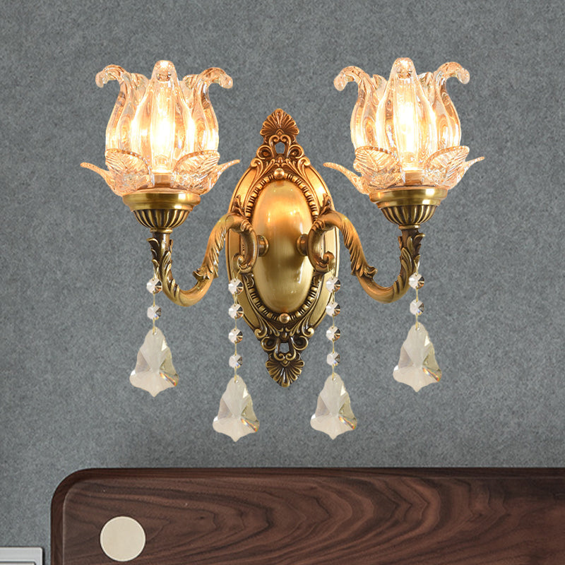 Taavita Half Open Flower Lights 1/2-Light Clear Glass Wall Mount in Brass - Wall Lamp, Crystal, LED/Bulb/Fluorescent, Mid-Century, with Shade