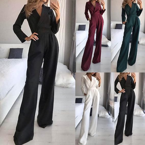 Women’s Jumpsuit | Long Sleeve Wrap-Front | Polyester Fabric | Flattering Fit & Comfortable Wear