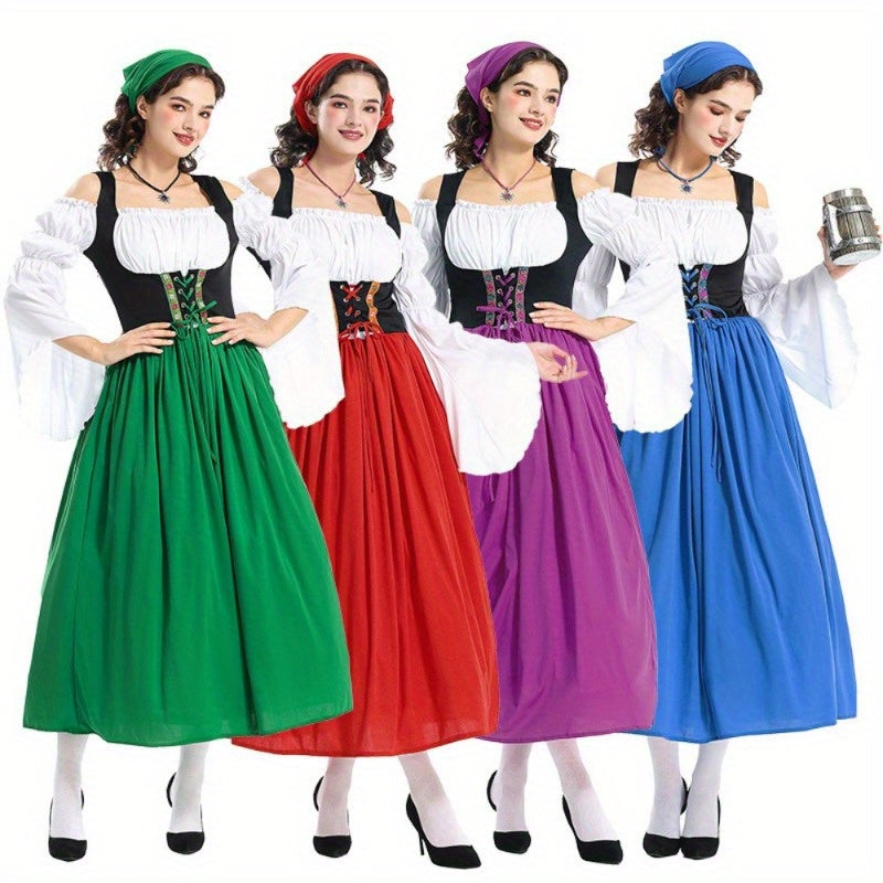 Women's Traditional Oktoberfest Dirndl Dress with Corset Bodice