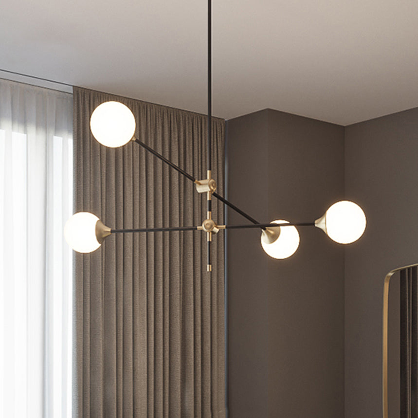 Modernist Exposed Ceiling Lamp Metallic 2/3 Lights Living Room Black Pendant Lighting with Opal Glass Ball Shade Clearhalo 'Ceiling Lights' 'Chandeliers' 'Modern Chandeliers' 'Modern' Lighting' 1719573