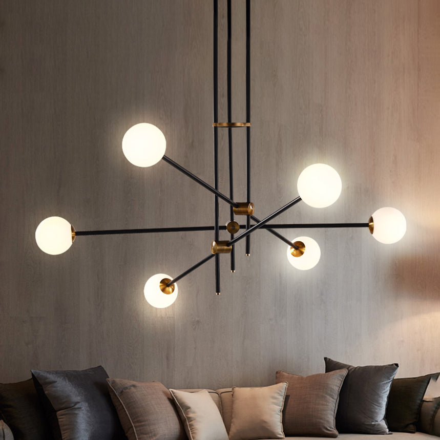 Modernist Exposed Ceiling Lamp Metallic 2/3 Lights Living Room Black Pendant Lighting with Opal Glass Ball Shade 2 Black Clearhalo 'Ceiling Lights' 'Chandeliers' 'Modern Chandeliers' 'Modern' Lighting' 438425