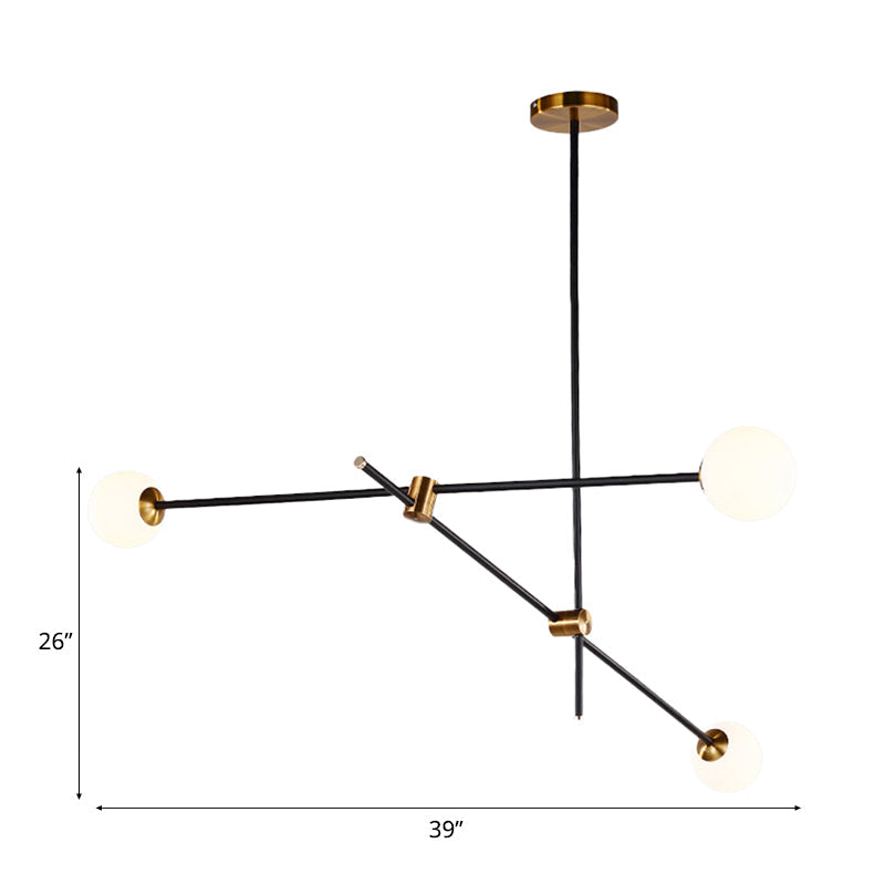 Taavita Black Metallic Exposed Ceiling Lamp 2/3 Lights Pendant Lighting for Living Room with Opal Frosted Glass Ball Shade