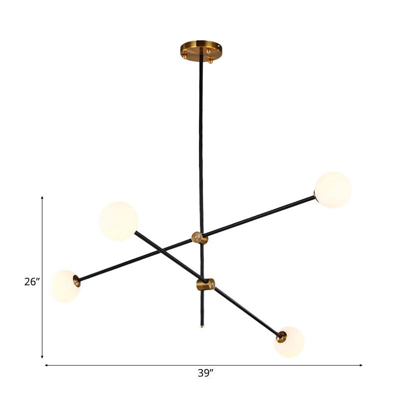 Taavita Black Metallic Exposed Ceiling Lamp 2/3 Lights Pendant Lighting for Living Room with Opal Frosted Glass Ball Shade