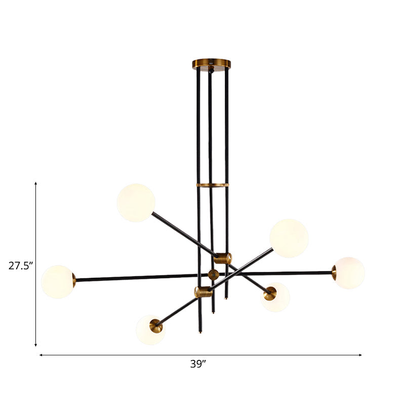 Taavita Black Metallic Exposed Ceiling Lamp 2/3 Lights Pendant Lighting for Living Room with Opal Frosted Glass Ball Shade