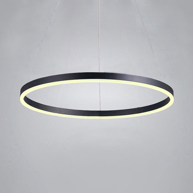 1/2/3-Ring Living Room Ceiling Light Black Chandelier with Acrylic Shade in Warm/White Light Clearhalo 'Ceiling Lights' 'Chandeliers' 'Modern Chandeliers' 'Modern' Lighting' 113154