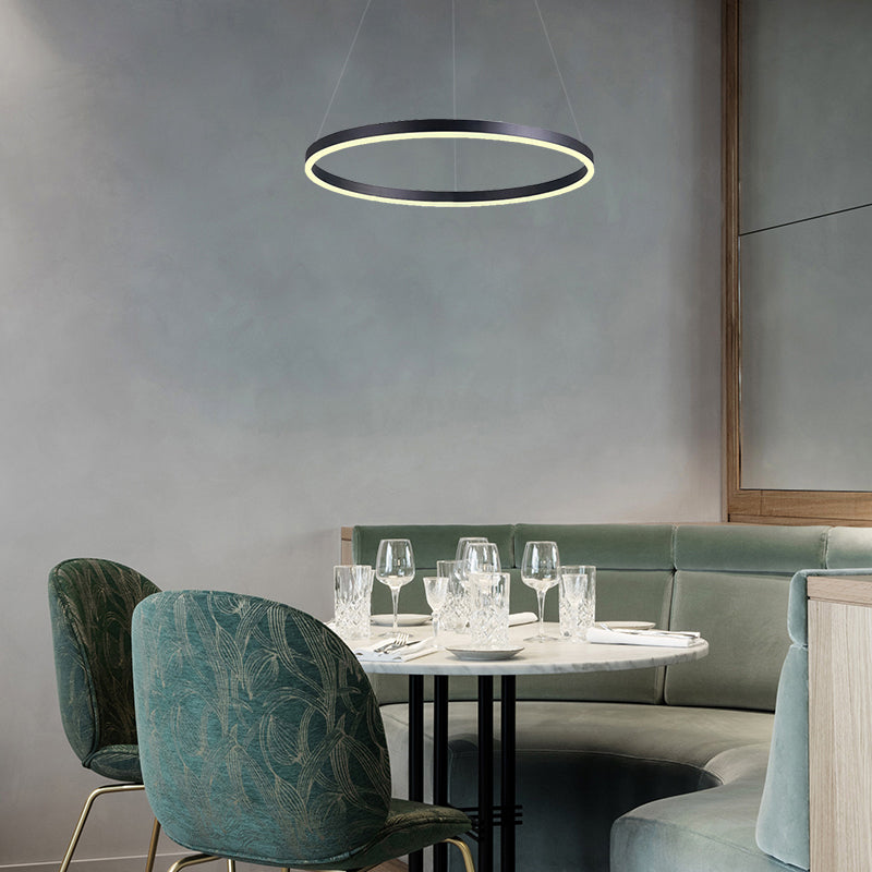 1/2/3-Ring Black Chandelier Living Room Ceiling Light with Acrylic Shade in Warm/White Light