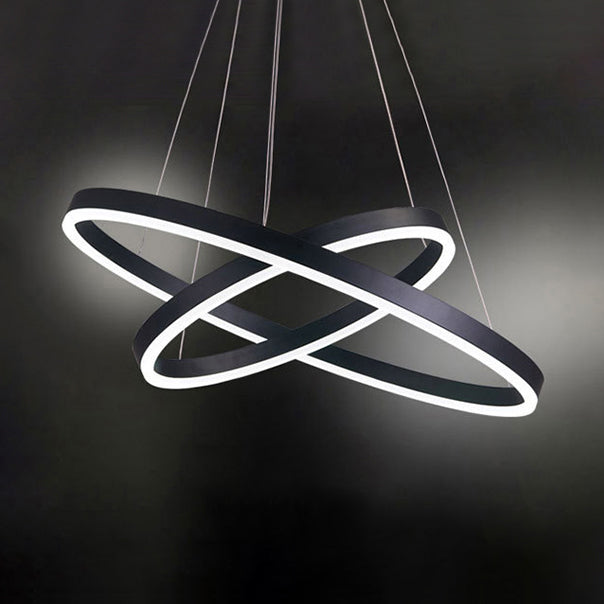 1/2/3-Ring Black Chandelier Living Room Ceiling Light with Acrylic Shade in Warm/White Light