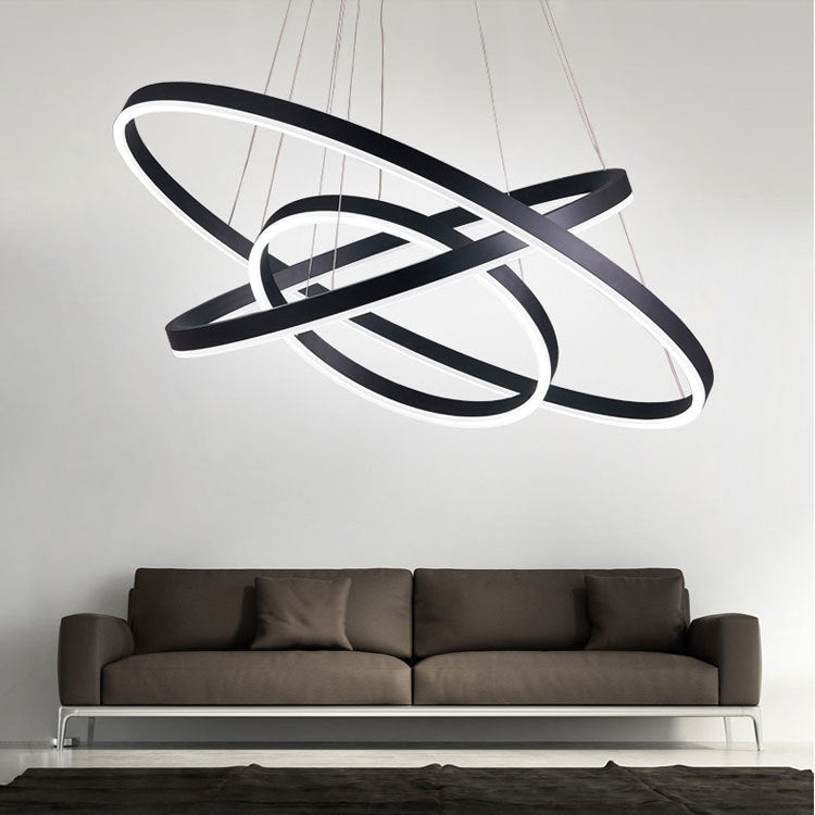 1/2/3-Ring Black Chandelier Living Room Ceiling Light with Acrylic Shade in Warm/White Light
