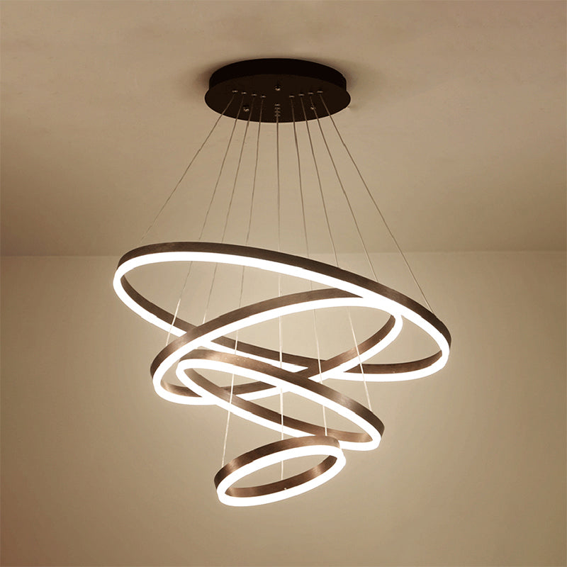 1/2/3-Ring Living Room Ceiling Light Black Chandelier with Acrylic Shade in Warm/White Light Black Five Rings Clearhalo 'Ceiling Lights' 'Chandeliers' 'Modern Chandeliers' 'Modern' Lighting' 113153