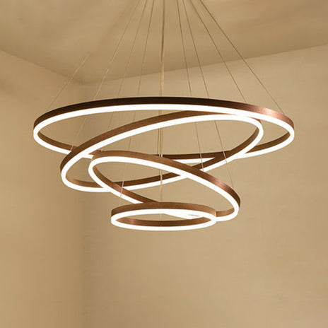 1/2/3-Ring Black Chandelier Living Room Ceiling Light with Acrylic Shade in Warm/White Light