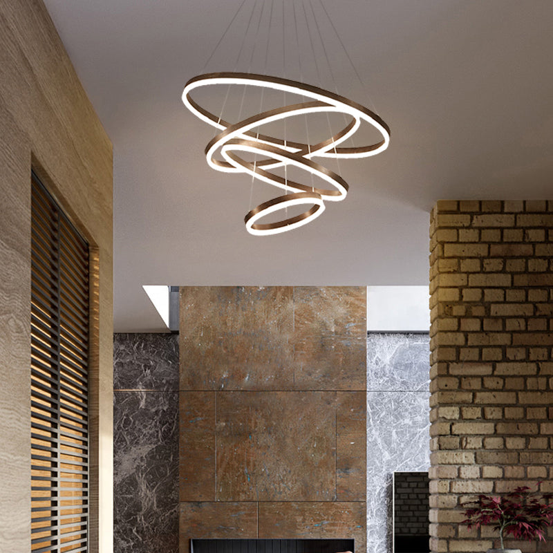 1/2/3-Ring Black Chandelier Living Room Ceiling Light with Acrylic Shade in Warm/White Light