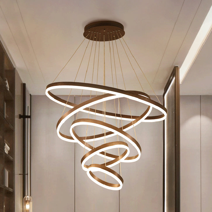 1/2/3-Ring Living Room Ceiling Light Black Chandelier with Acrylic Shade in Warm/White Light Clearhalo 'Ceiling Lights' 'Chandeliers' 'Modern Chandeliers' 'Modern' Lighting' 113152