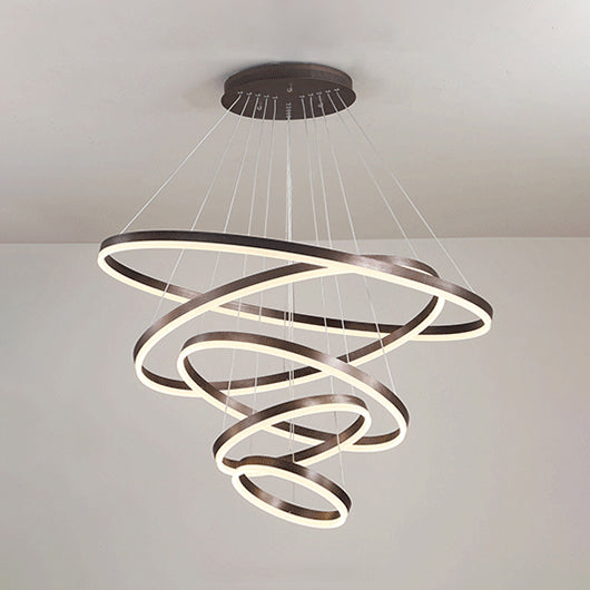 1/2/3-Ring Black Chandelier Living Room Ceiling Light with Acrylic Shade in Warm/White Light