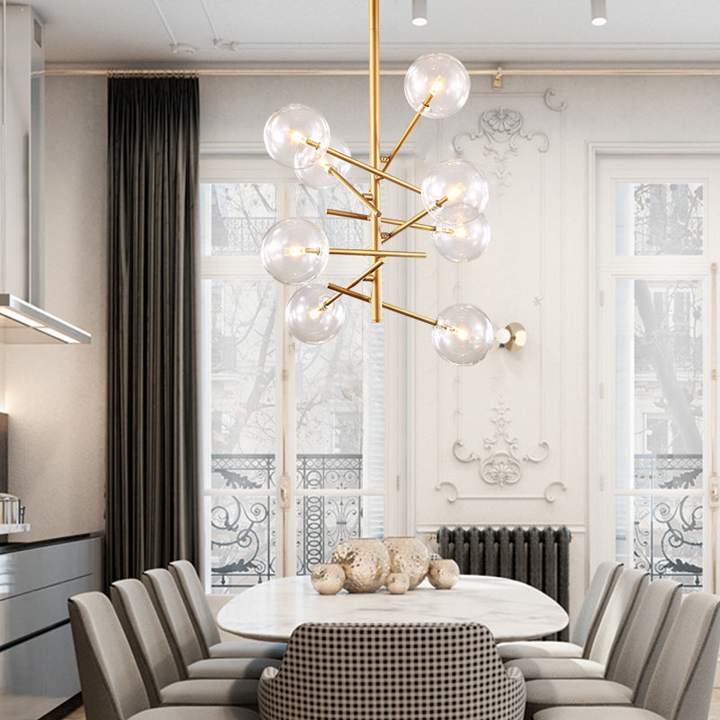 Taavita Clear Glass Starburst Design Global Chandelier with Post-Modernist 6/8 Lights LED Hanging Pendant Light in Gold